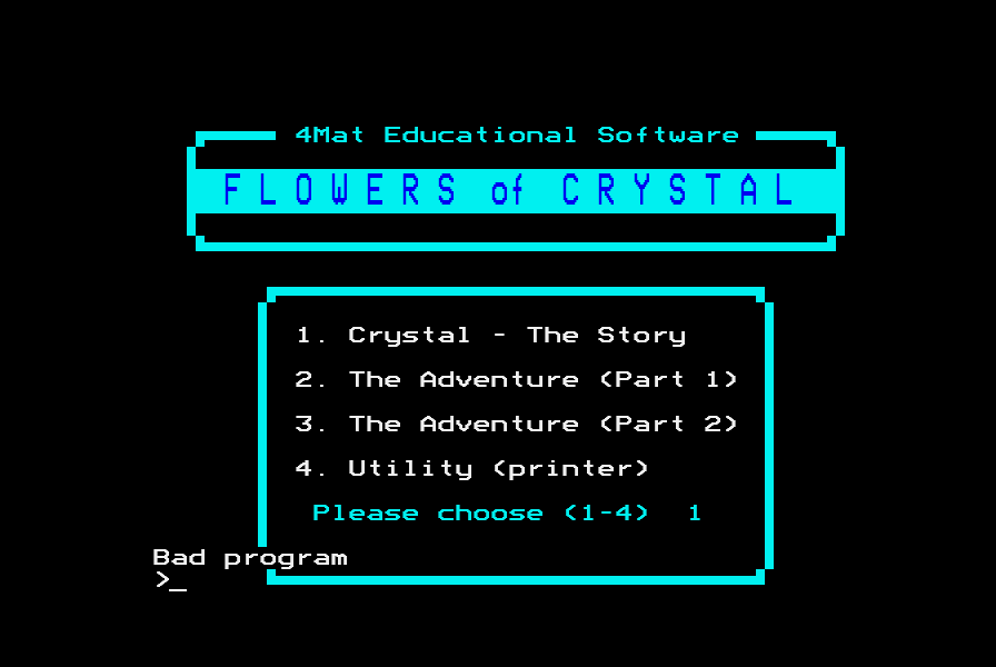 The menu's screen with Bad program and BASIC's prompt under it