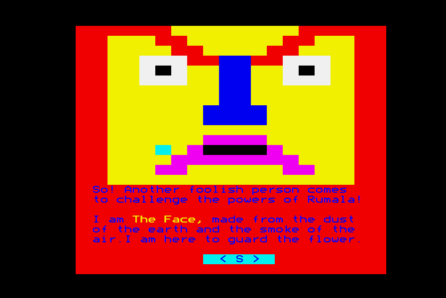 The Face, a yellow face with red eyebrows, a blue nose and a magenta mouth
