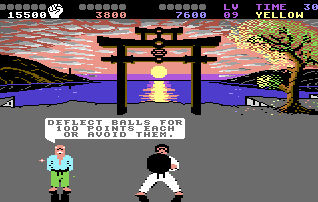 The bonus round: a fighter with a shield deflecting bouncing balls