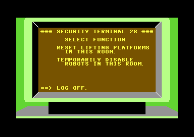 A security terminal screen with its menu