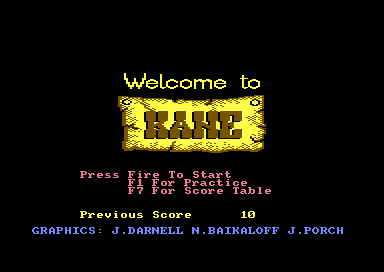 The title screen, Welcome to Kane