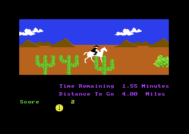 The Marshall on a white horse riding through a desert with cacti
