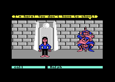 Ralph appears beside the right door after being called
