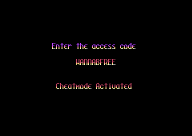 The access code screen with the words Cheatmode Activated