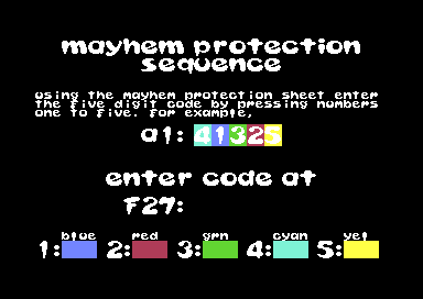 The protection screen, asking for the code at a square of the sheet