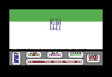 The game's view with its lower two thirds white instead of green ground, while Benson prints YOU HAVE 9000 CREDITS