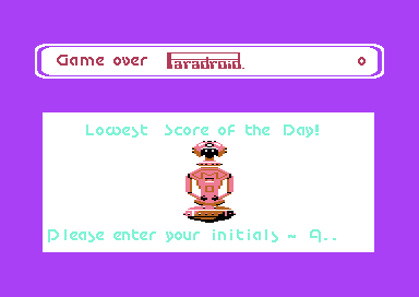 Lowest Score of the Day, with a droid picture and a prompt for initials
