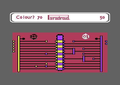 The transfer board: yellow wires on the left, purple on the right, a column of twelve cells between them