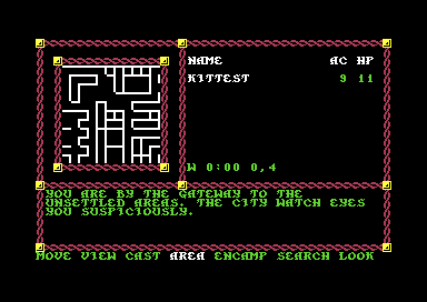 The AREA command's map in the game