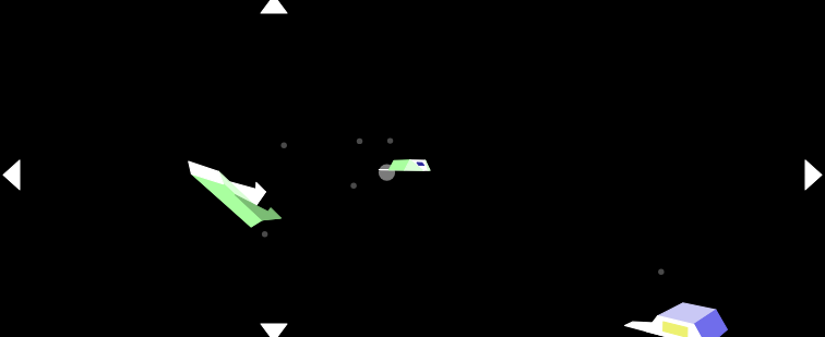 The same view drawn at three times the C64's resolution: the same ships, dots and arrows with straight edges and solid shades