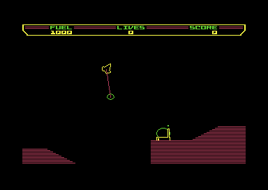 The ship towing the pod on a red rod above the cave
