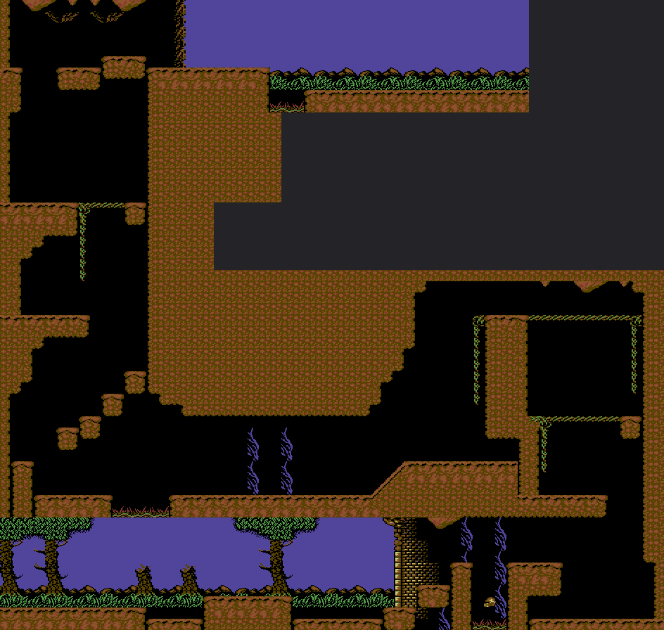 The background map of stage 1, Labyrinth of Caves, 59 blocks wide and 56 high
