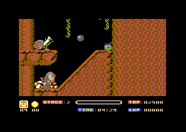 Stage 2, Lake Neptune: a cave with a ledge, a ramp, and a gun on a rock