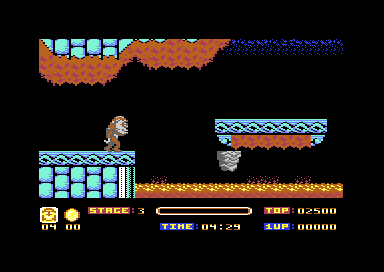 Stage 3, Caverns of Fire: a blue-tiled platform above a floor of flame