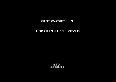 Stage card reading Stage 1, Labyrinth of Caves, with SFX and Music choices