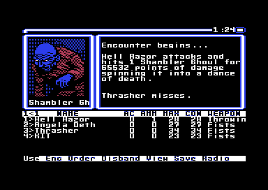 The fight in map 1's graveyard: Hell Razor attacks and hits 1 Shambler Ghoul for 65532 points of damage spinning it into a dance of death. Thrasher misses.