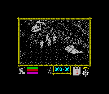 The four survivors beside the wreck at the start of play